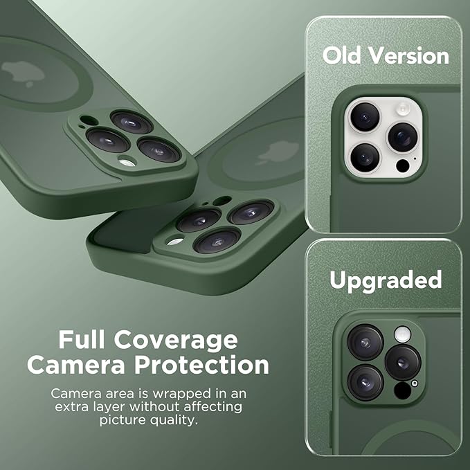 CAPRARO Magnetic for iPhone 14 Pro Case, [Compatible with MagSafe] [Full Camera Protection] Shockproof Protective Slim Translucent Matte Phone Case for iPhone 14 Pro 6.1'', Deep Green