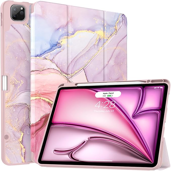 Soke Case for iPad Air 13 Inch (M4/M3/M2,2026-2024), iPad Pro 12.9" 6th/5th Generation with Pencil Holder(2021 2022 Release)-[Apple Pencil Charging + Auto Wake/Sleep] Soft Back Cover, Dreamy Marble