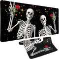 Love, Roses and Skulls Mouse Pad Desk Mat, Waterproof Black XXL Extended Large Gaming Mouse Pad Halloween Skull Rose Desk Pad Mousepad XXL Extended Keyboard Mat Mouse Mat, 31.5 x 15.7 in