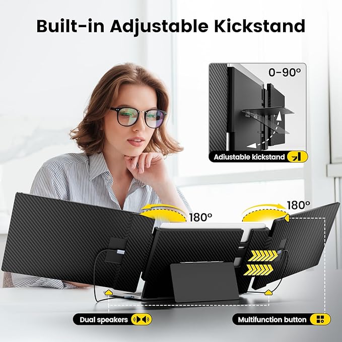 KEFEYA Laptop Screen Extender - 14.1" Portable Monitor for Laptop with Sturdy Metal Kickstand, 1080P HD IPS Laptop Monitor Extender Plug and Play for Windows/Mac/Chrome, Fits 13-17 Inch Laptops