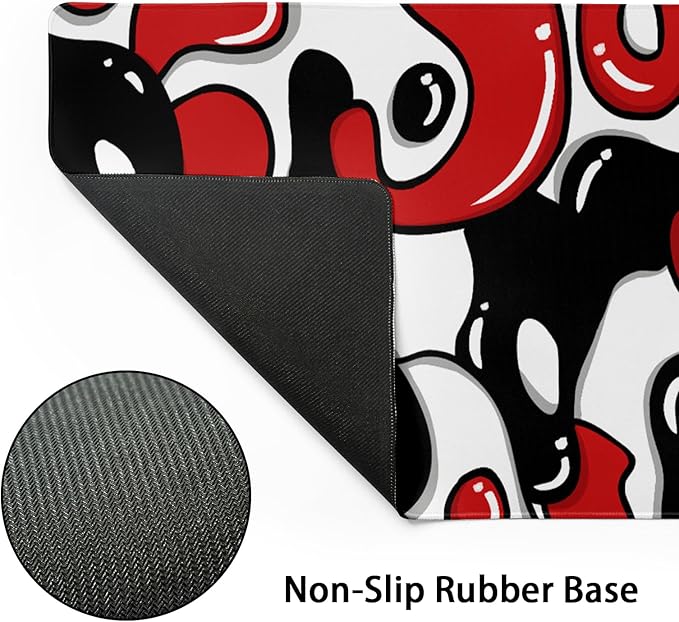 Japanese Anime Geometric Gaming Mouse Pad XL 31.5x11.8 Inch Red Black White Japanese Mouse Mat Desk Mat Extended Large Mousepad With Non-Slip Rubber Base Stitched Edge Mousepad for Work Gaming Desktop