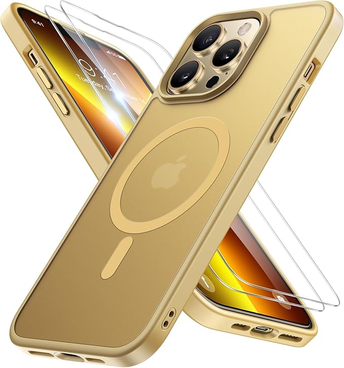Miracase Magnetic for iPhone 13 Pro Max Case 6.7 inch (Compatible with MagSafe)（with 2X Screen Protectors） Military-Grade Protection, Anti-Fingerprint Translucent Matte Phone Case Cover, Light Yellow