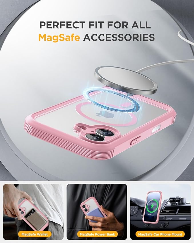 Miracase for iPhone 17 Case 6.3'', Full-Body Military Grade Drop Protection Outdoor Phone case with Built-in Glass Screen &Camera Control,Easy Installation,No Gap,Compatible with MagSafe, Pink