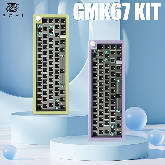BOYI GMK67 65% Hot-Swappable Mechanical Keyboard Kit,Bluetooth 5.0/2.4G/Type-C Tri-Mode,RGB Backlit,Gasket Mount,DIY Custom Kit with Knob&EVA Mat(Purple)