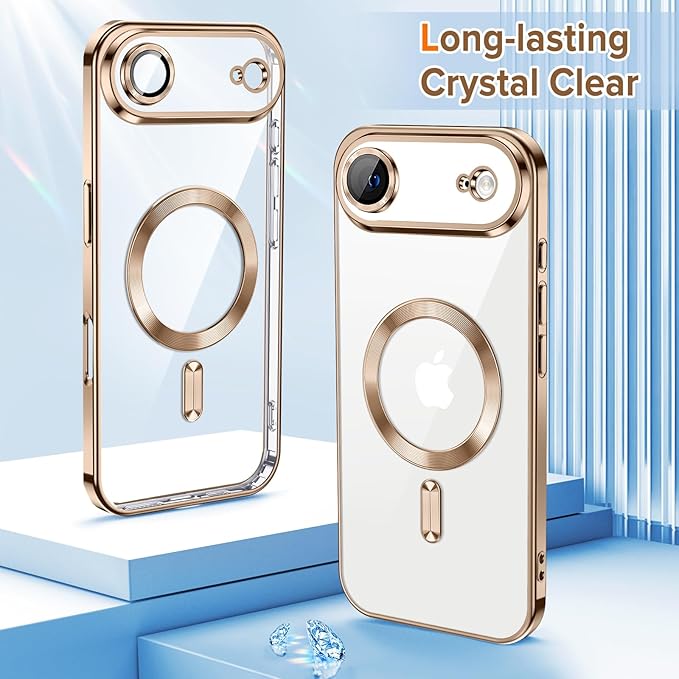 Hython Magnetic Clear for iPhone Air Case with Camera Lens Protector [Compatible with MagSafe] Luxury Plating Edge Slim Soft TPU Cover Protective Phone Case for iPhone Air 6.5", Desert Brown