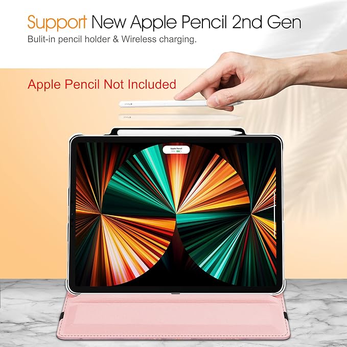 Fintie Rotating Case for iPad Pro 12.9-inch 6th Generation 2022-360 Degree Swiveling Protective Cover with Pencil Holder, Auto Sleep/Wake, Also Fit iPad Pro 12.9" 5th/4th/3rd Gen, Dreamy Marble