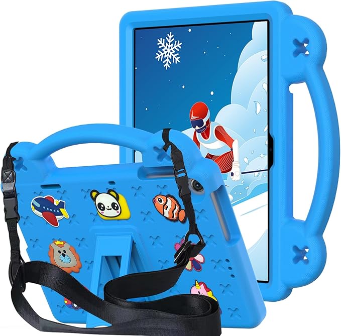 AKABEILA Compatible with Samsung Galaxy Tab A 10.1(2019)/Lenovo Tab M10 HD 2nd Gen/Tab K10/M10 Plus 10.3 inch Tablet Case, Kids Case with Shoulder Strap & Stand Handle for Girl Kid Gift Sky Blue