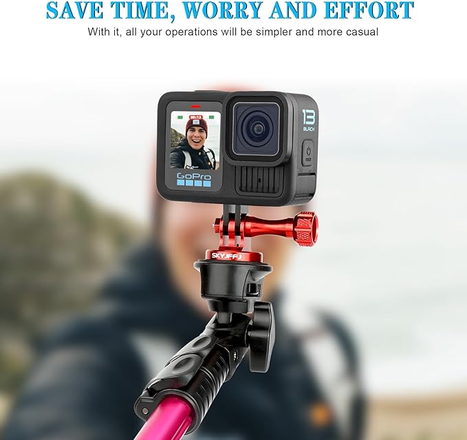 Aluminum-Tripod Adapter Attachment- Bolt -Adapter for Monopod Mount with Aluminum CNC Thumbscrew Compatible Gopro Hero 13 12 11 10 9 8 DJI Osmo Insta360 AKASO and Other Action Camera（RED）