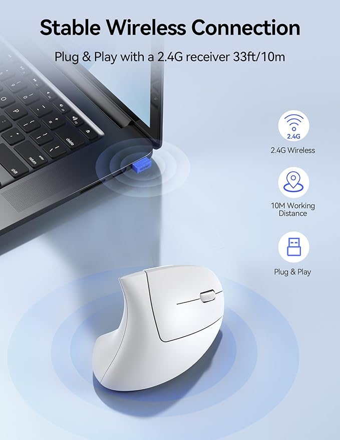 TECKNET Ergonomic Mouse Wireless, Rechargeable Mouse Silent for Carpal Tunnel Right Hand, 2.4GHz USB Vertical Mouse Wireless for Laptop, 5 Adjustable 4800 DPI, Computer, MacBook, Desktop