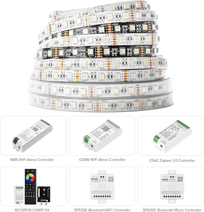 BTF-LIGHTING RGBW LED Strip Lights,UL Listed,5050 4 Colors in 1 RGB + 2700K-3000K Warm White,24V DC,16.4ft/5m 60LEDs/m 12mm White PCB, IP65 Waterproof for Home Decoration(No Adapter or Controller)