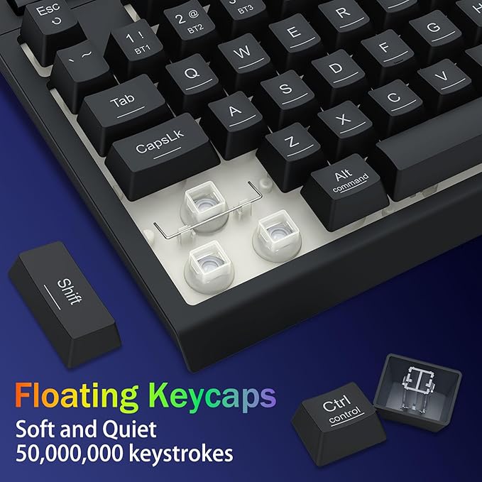 Redragon Wireless Gaming Keyboard, Bluetooth/2.4GHz/USB-C Wired, RGB Backlit, Portable 75% Mini Quiet Macro Membrane Keyboard, Rechargeable 4000mAh Battery, Anti-Ghosting for Win/MAC
