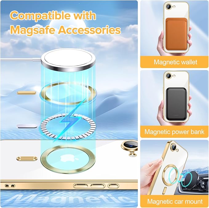 Hython Magnetic Clear for iPhone 16e Case with Camera Lens Protector [Compatible with MagSafe] Luxury Plating Edge Slim Soft TPU Cover Protective Phone Case for iPhone 16e 6.1", Gold