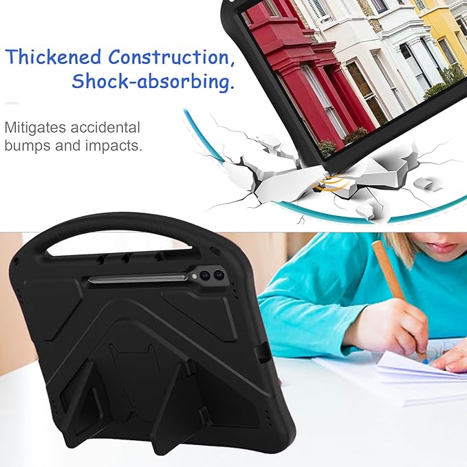 Kids Case for Samsung Galaxy Tab S10 Ultra/S9 S8 Ultra 14.6-inch Tablet, Techcircle Light Weight Shock Proof EVA Foam Handle Rugged Stand Protective Cover, Black