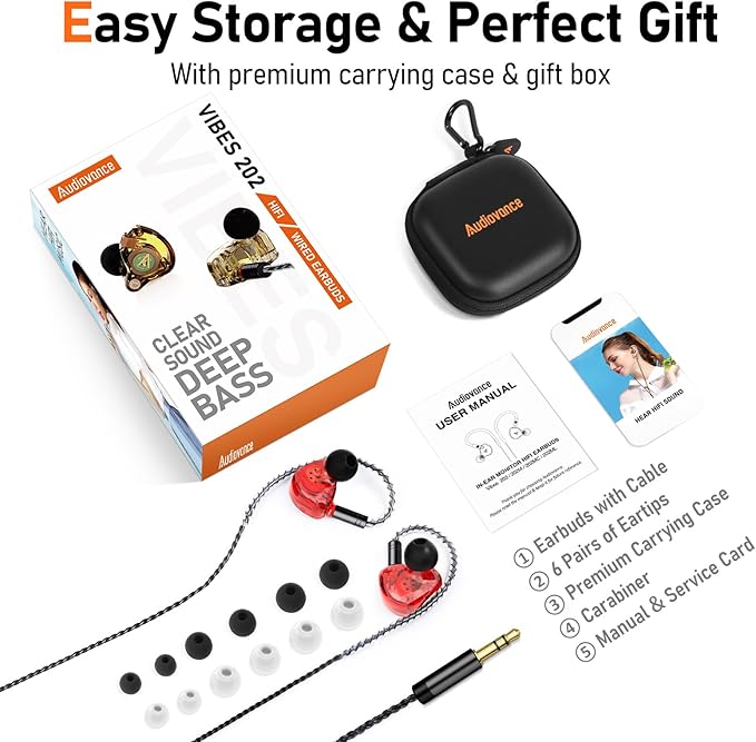 Vibes 202 Wired Earbuds - HiFi in Ear Monitor Headphones – Professional Noise Isolating Ear Buds - Clear Sound, Deep Bass & Comfort-Fit IEM Earphones - MMCX to 3.5mm, Silver Plated Cord, Carrying Case