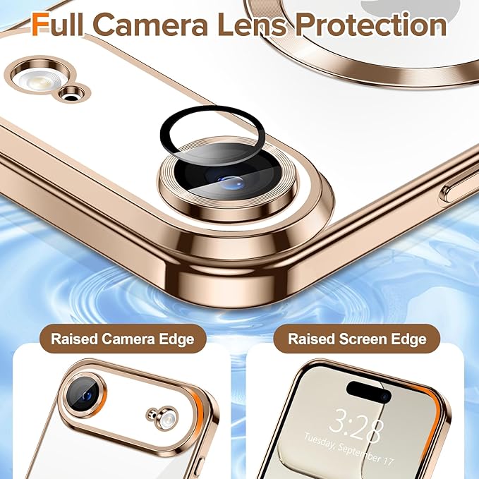 Hython Magnetic Clear for iPhone Air Case with Camera Lens Protector [Compatible with MagSafe] Luxury Plating Edge Slim Soft TPU Cover Protective Phone Case for iPhone Air 6.5", Desert Brown