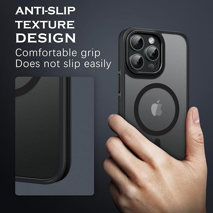 YINLAI Case for iPhone 16 Pro Max, Magnetic Case [Compatible with Magsafe] Supports Wireless Charging Slim Translucent Matte Women Men Shockproof Protective Back Phone Cover 6.9 Inch, Black/Black