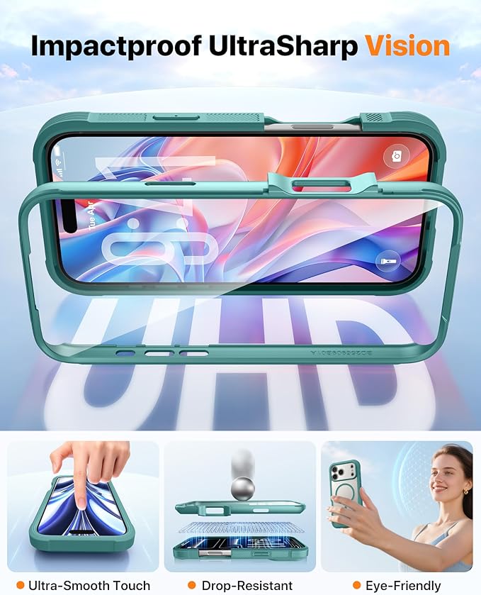 Diaclara Magnetic Designed for iPhone 17 Pro Max Case Full Body Bumper,[Compatible with MagSafe] Military Drop Proof Cover with Built-in Touch Sensitive Anti-Scratch Screen Protector,Green