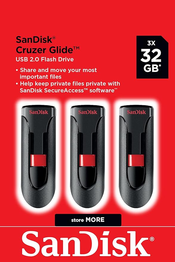 SANDISK 32GB 3-Pack Cruzer Glide USB 2.0 Flash Drive (3x32GB) - SDCZ60-032G-G46T