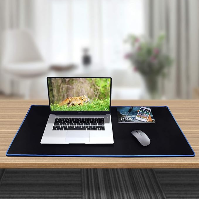 Large Gaming Mouse Pad(35.4x15.7x0.16in), Black Thick Computer Extended Mousepad for Laptop, Smooth Keyboard Mat with Non Slip Rubber Base, Stable Desk Pad Blotter with Durable Stitched Edges