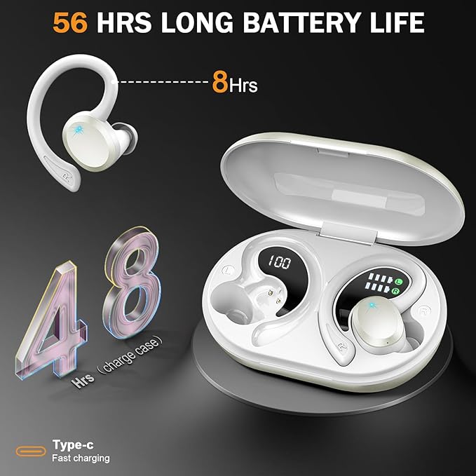 Wireless Earbuds, Sport Bluetooth 5.4 Headphones 2026 New Bluetooth Earbuds with 56Hrs Stereo, 4 ENC Mic, Noise Canceling Over-Ear Buds with Earhooks, IP7 Waterproof Earphones for Workout/Running/Gym