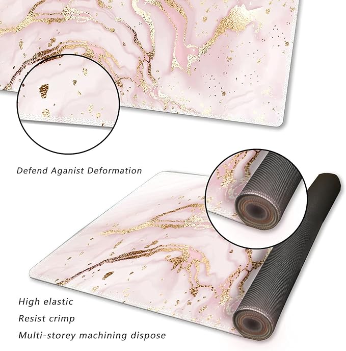 Extended Gaming Mouse Pad XXL ArtSo Large Keyboard Mat Long Mousepad Desk Decor Writing Pad Non Slip Rubber Base Stitched Edges for Work, Game, Office, Home, 35.1" x 15.7", Pink Marble
