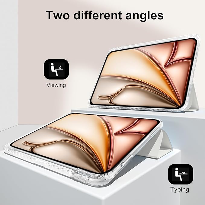 case for iPad Air 13inch M4/M2/3 2024/2025/2026,for iPad Pro 12.9 Case 2022(6th Generation) with Pencil Holder,Trifold Stand with Clear Shell for iPad case Air13 Transparent,Creamy White