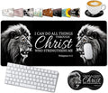 Large Gaming Mouse Pad,31.5x11.8in Extended Computer Mouse Mat with Non-Slip PU Base, Ergonomic Memory Foam Keyboard Wrist Rest, for Work Gaming, Fierce Lion Philippians 4:13 Black Office Desk Pad