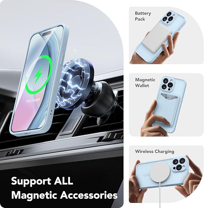 CAPRARO Magnetic for iPhone 14 Pro Max Case, [Compatible with MagSafe] [Full Camera Protection] Shockproof Protective Slim Translucent Matte Phone Case for iPhone 14 Pro Max 6.7'', Light Blue