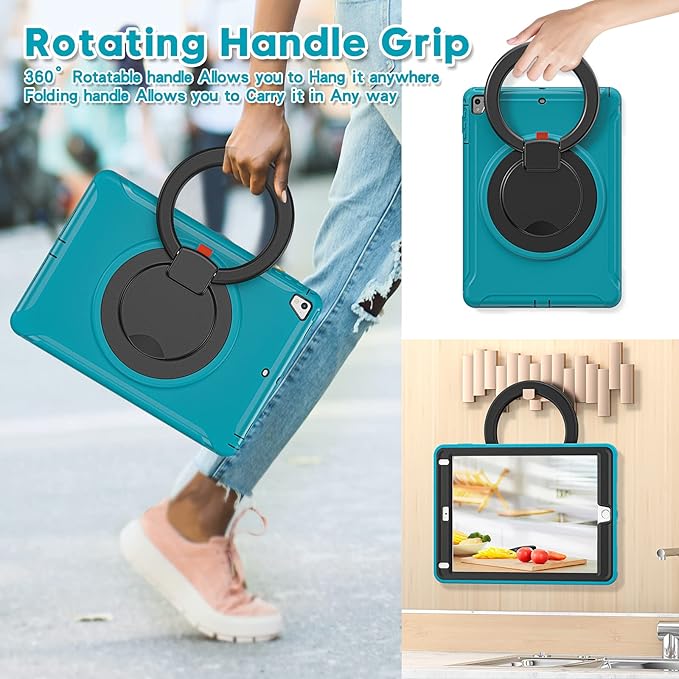 BATYUE Case for iPad 6th Generation 9.7 inch 2018, iPad 5th Gen 2017, iPad Air 2/ iPad Pro 9.7'',Shockproof Protective Cover with Pencil Holder &Rotating Kickstand for Kids,Boys,Girls, Light Blue