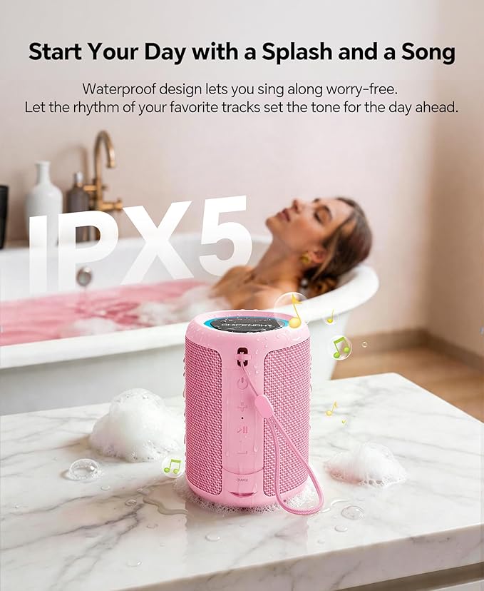 Portable Bluetooth Speaker Beach Essentials: Powerful Crystal Clear Sound/Dynamic Light/IPX5 Waterproof/All Day Playtime/Wireless BT 5.3/TWS Paring, Dad Gifts, Outdoor|Travel|Camping|Pool Accessories