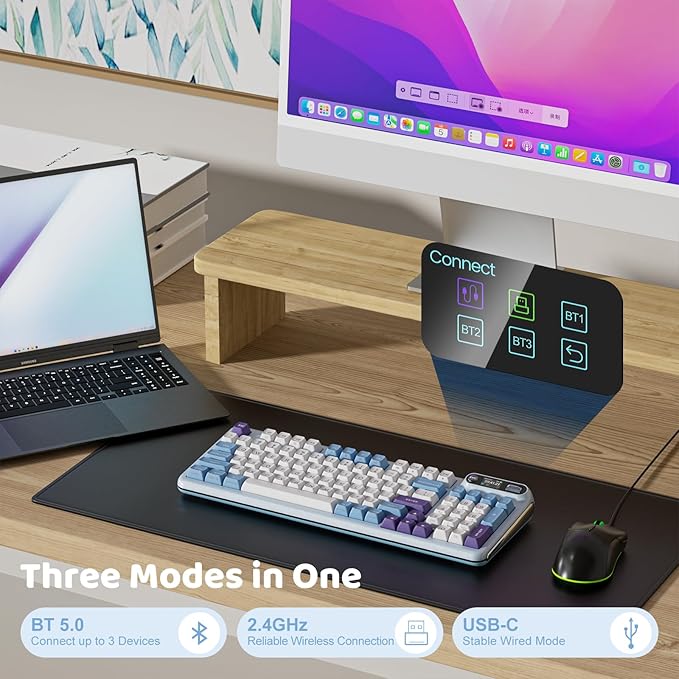 KZZI Z98 Wireless Mechanical Keyboard, Smart Display & Knob, BT5.0/2.4GHz/USB-C, Hot Swappable Custom Keyboard, Pre-lubed Linear Switches, Gasket Mount, RGB Creamy Gaming Keyboard