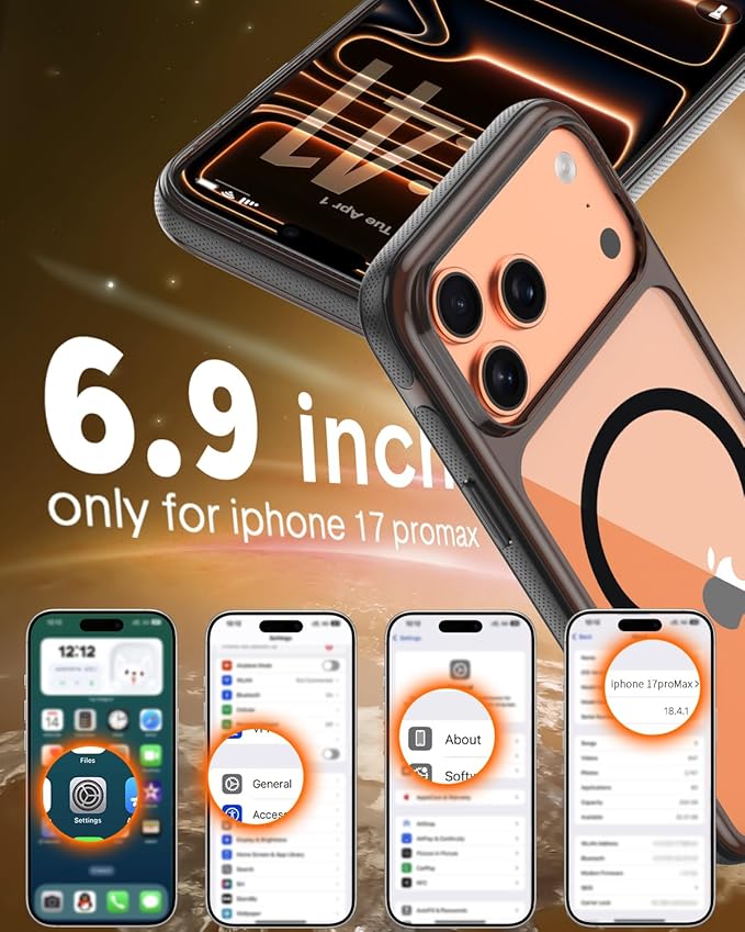 3-in-1 for iPhone 17 Pro Max Case with Screen Protector & Camera Cover, N52 Magnetic Phone Case Compatible with MagSafe, Non-Slip Matte Smoky Black Bumper with Clear Back, Anti-Scratch Protective Kit