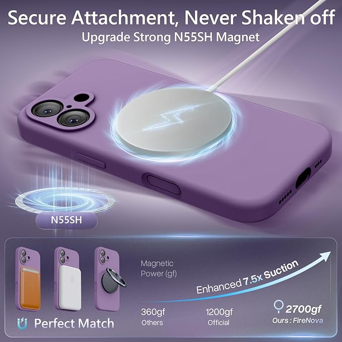 FireNova Magnetic for iPhone 17 Case, Compatible with MagSafe, [Integrated Silicone Camera Control Button] [Camera Protection] Anti-Scratch Microfiber Lining Phone Case, 6.3", Light Purple