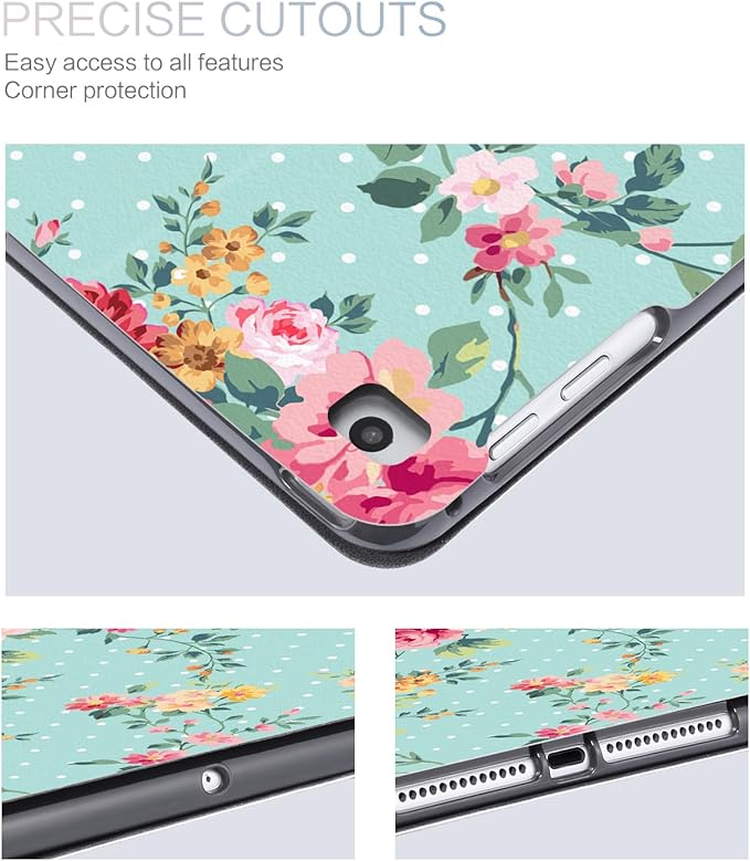 for iPad Air 2/1 Case, for iPad 5Th/6Th Generation Case, for iPad 9.7 Cover, Auto Wake/Sleep Multi-Angle Viewing Shockproof Protective, Pink Flower