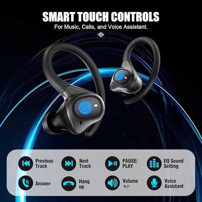 APEKX True Wireless Earbuds - Secure Fit Earhooks for Small Ear, Bluetooth Headphones for iPhone, IPX7 Waterproof, 40H Playtime, Ideal for Sports and Workouts (Black)