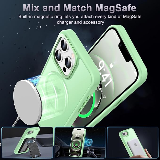 Newfuture Designed for iPhone 17e Case & iPhone 16e Case with Magnetic [13 FT Military Drop Protection] [Compatible with Magsafe] Translucent Shockproof with Anti-Fingerprint Phone Case, Matcha Green