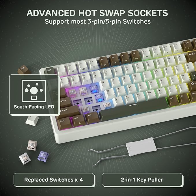 RK ROYAL KLUDGE F99 Wireless Mechanical Keyboard with Numper Pad, Tri-Mode Hot Swappable 95%100 Keys Gaming Keyboard BT/2.4G/USB-C, RGB Backlit Gaming Keyboard for PC/Tablet/Xbox/PS4/PS5