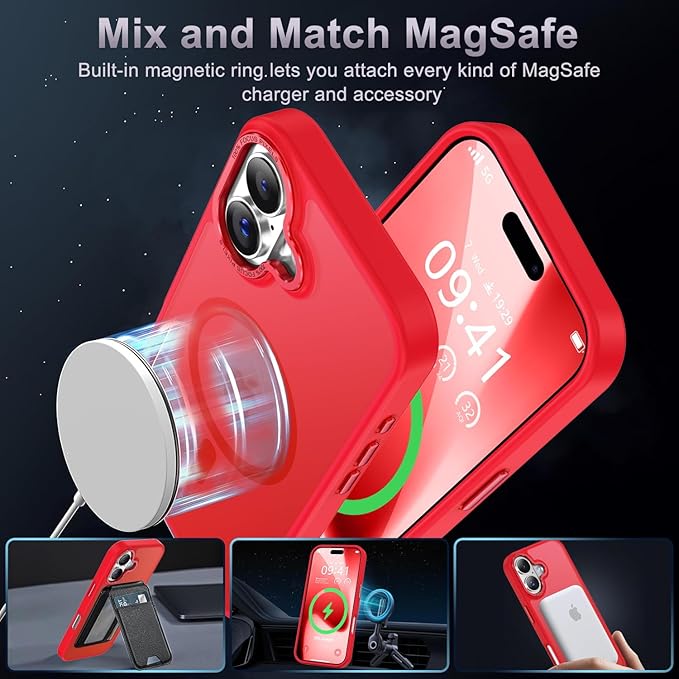 Newfuture Magnetic for iPhone 17 Case [Compatible with Magsafe] [Military Grade Drop Protection] Translucent Matte Anti-Scratch Shockproof Protective Phone Cover 6.3 Inch, Red