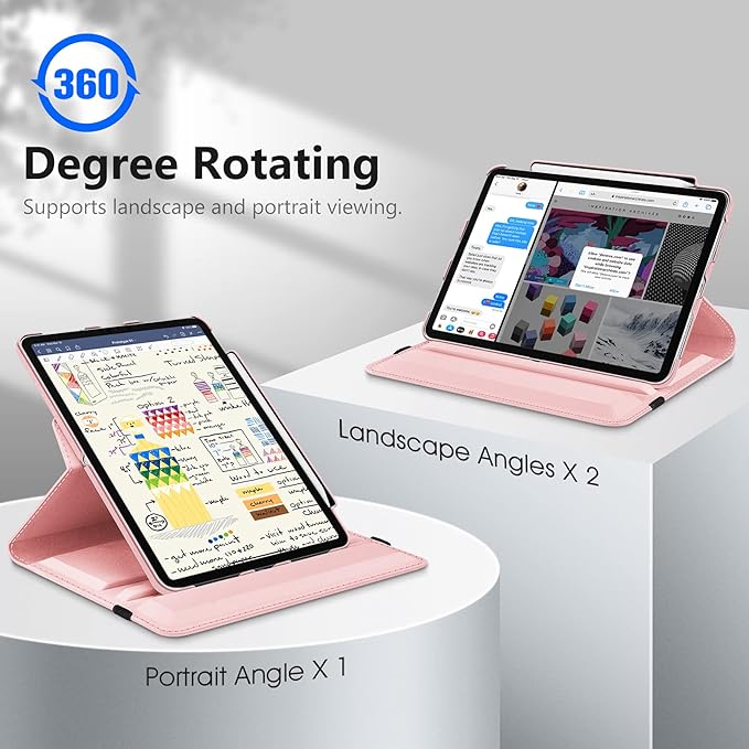 Fintie Rotating Case for iPad Pro 11-inch (4th / 3rd Generation) 2022/2021-360 Degree Swiveling Stand Cover w/Pencil Holder, Auto Sleep/Wake, Also Fit iPad Pro 11" 2nd/1st Gen, Rose Gold
