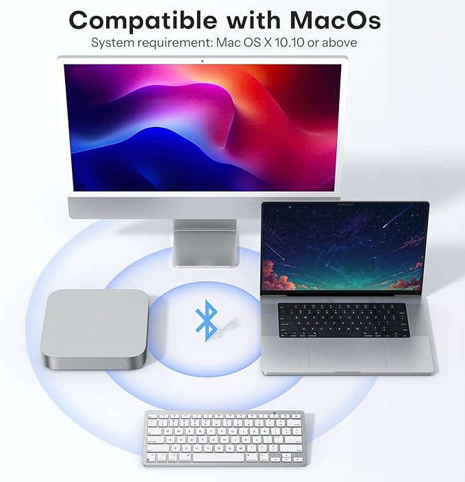 OMOTON Wireless Keyboard for Mac, Compact Ultra-Slim Design (No Number Pad), Stable Bluetooth Keyboard for Mac, Ergonomic and Portable, Compatible with MacBook Pro/Air/iMac, Silverwhite