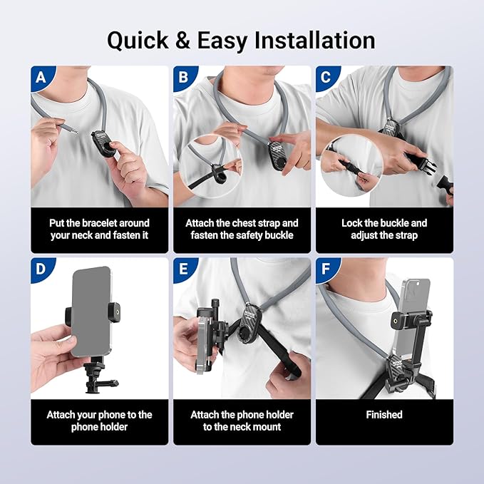 NEEWER Neck Phone Holder, Quick Release Adjustable Bed Cell Phone Action Camera Chest Mount Accessories Kit Compatible with iPhone DJI Insta 360 Samsung for POV Vlogging Video Recording, GP48