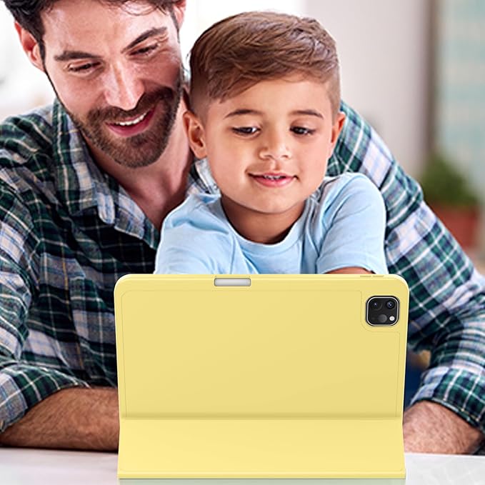 ZryXal New iPad Pro 13 Inch Case (M5) 2025 / (M4) 2024 with Pencil Holder, Smart iPad Case [Support Pencil Pro and Pencil (USB-C)], Support Touch ID and Auto Wake/Sleep (New Yellow)