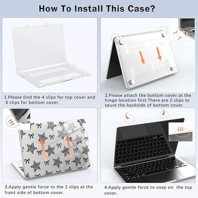 Compatible with MacBook Pro 16 inch Case M5 M4 M3 M2 M1 Pro/Max 2026-2021 A3429 A3428 A3403 A3186 A2991 A2780 A2485, Cute Zebra Stripe Star Bow Protective Hard Shell Clear Cover