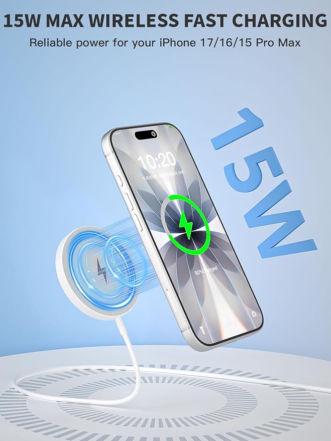 Magnetic Wireless Charger 10FT Fast Apple Mag-Safe Charger Magnet Charging Pad iPhone Mag Safe Charging for iPhone 17Pro Max/16 Pro Max/16Pro/16/iPhone 15Pro Max/15 Plus/14/13/12/AirPods 3/2/Pro/Pro 2