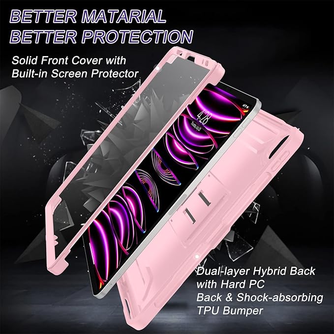 Soke Case for iPad Pro 11 Inch 2022/2021/2020/2018/iPad Air 5th/4th Generation,Built-in Screen Protector - Support 2nd Apple Pencil Charging - Heavy Duty Rugged Protective Kickstand Case - Pink