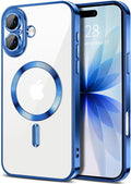 Hython Magnetic Clear for iPhone 17 Case with Camera Lens Protector [Compatible with MagSafe] Luxury Plating Edge Slim Soft TPU Cover Protective Phone Case for iPhone 17 6.3", Deep Blue