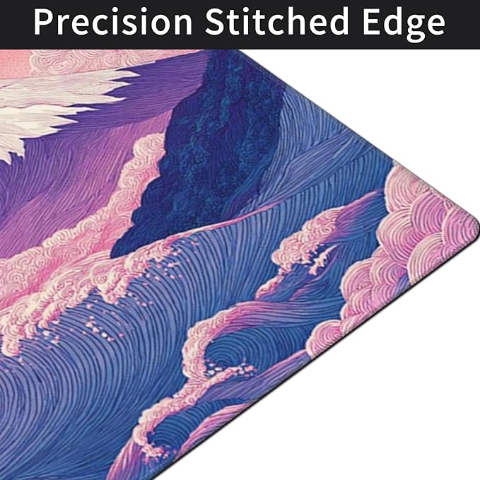 Japanese Mouse Pad with Stitched Edges, Extra Large Desk Mat Gaming Mousepad XXXL Computer Keyboard Mat Waterproof Non-Slip Rubber Mice Pads for Office Desk Decor(Purple, 48" x 24")