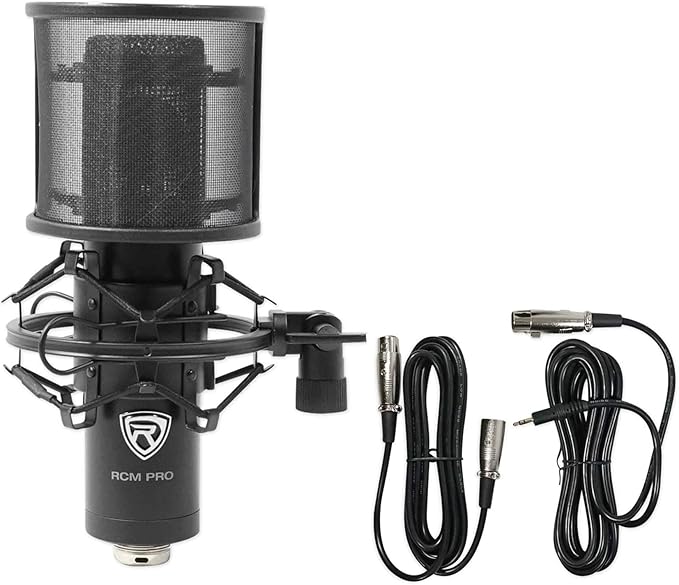 Rockville RCM PRO Professional Studio Condenser Microphone, Samsung Capacitors, Cardioid Pattern, Shock Mount Included, Large Diaphragm, for Vocals and Podcasting