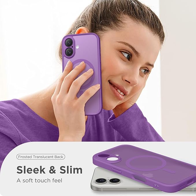 CAPRARO Magnetic Compatible with iPhone 16 Case, Upgraded [Full Camera Protection] [Compatible with MagSafe] Protective Translucent Matte Women Girl Phone Case Cover, Jieshi Purple
