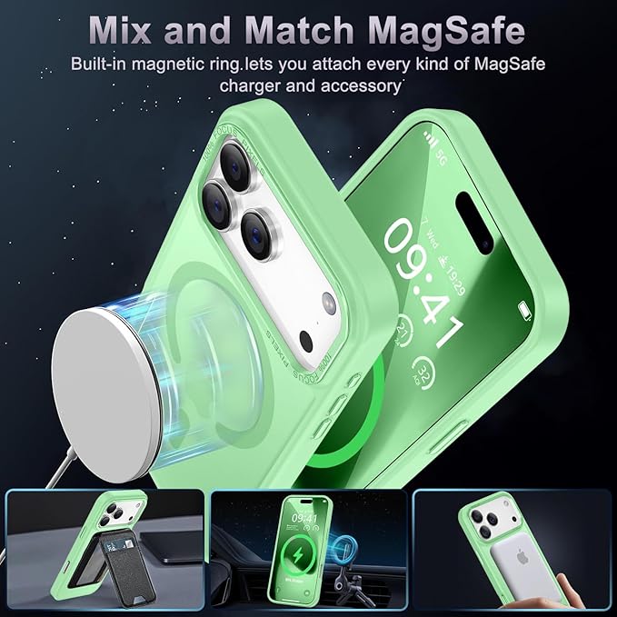 Newfuture Magnetic for iPhone 17 Pro Case [Compatible with Magsafe] [Military Grade Drop Protection] Translucent Matte Anti-Scratch Shockproof Protective Phone Cover 6.3 Inch, Matcha Green